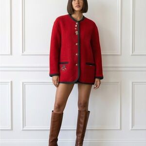 Vintage Geiger Austria Red Boiled Wool Cardigan Jacket